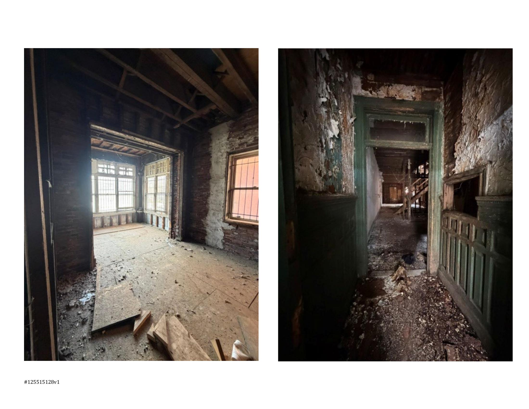 Interior room with bay window showing deterioration